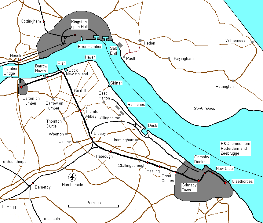 Shows the line in relation to the Humber region.